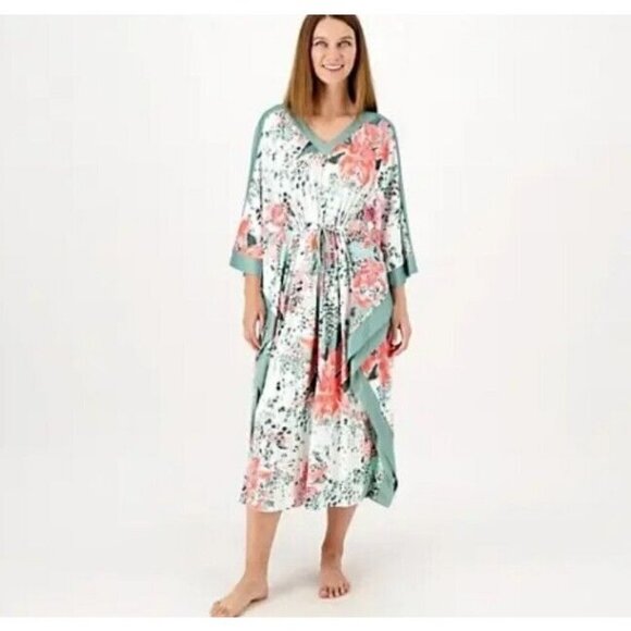 Carole Hochman Tropical Cheetah Poly Span Regular Length Caftan Olive.M/L - Picture 1 of 1